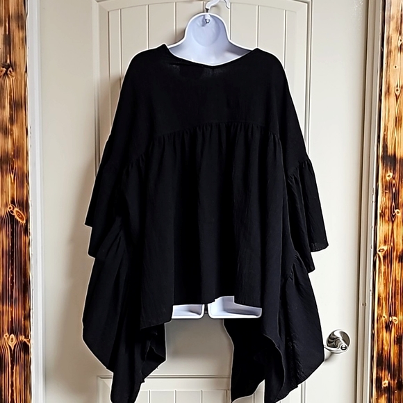 NWT L&B Black Short Sleeve Boho Blouse Size Large - Picture 1 of 7